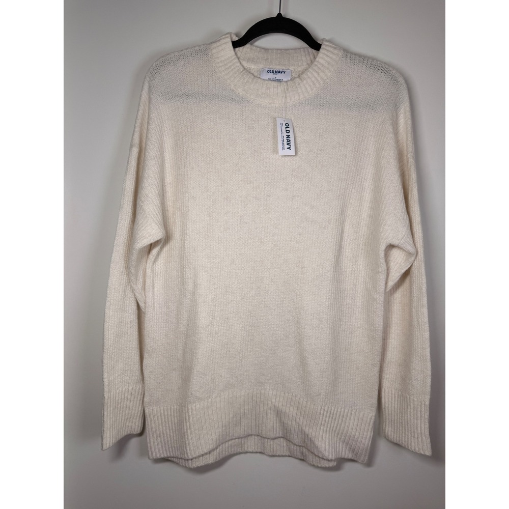 Old Navy SoSoft Stitchy Sweater Womens Medium Chalk Heather NWT Ribbed Pullover
